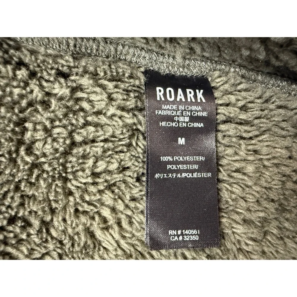 Roark Men M Sherpa Fleece Full Zip Hoodie Olive Green Camo Pocket Jacket Outdoor